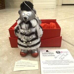 2014 Swarovski Crystals St Jude HSN Cares Bear‎ Christmas Ornament Landau Signed